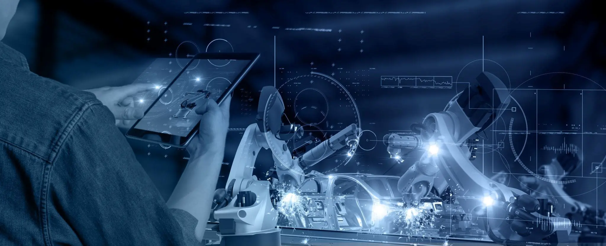 Futuristic technology trend concept image of engineering working with automated machinery on possible powder metallurgy ideas