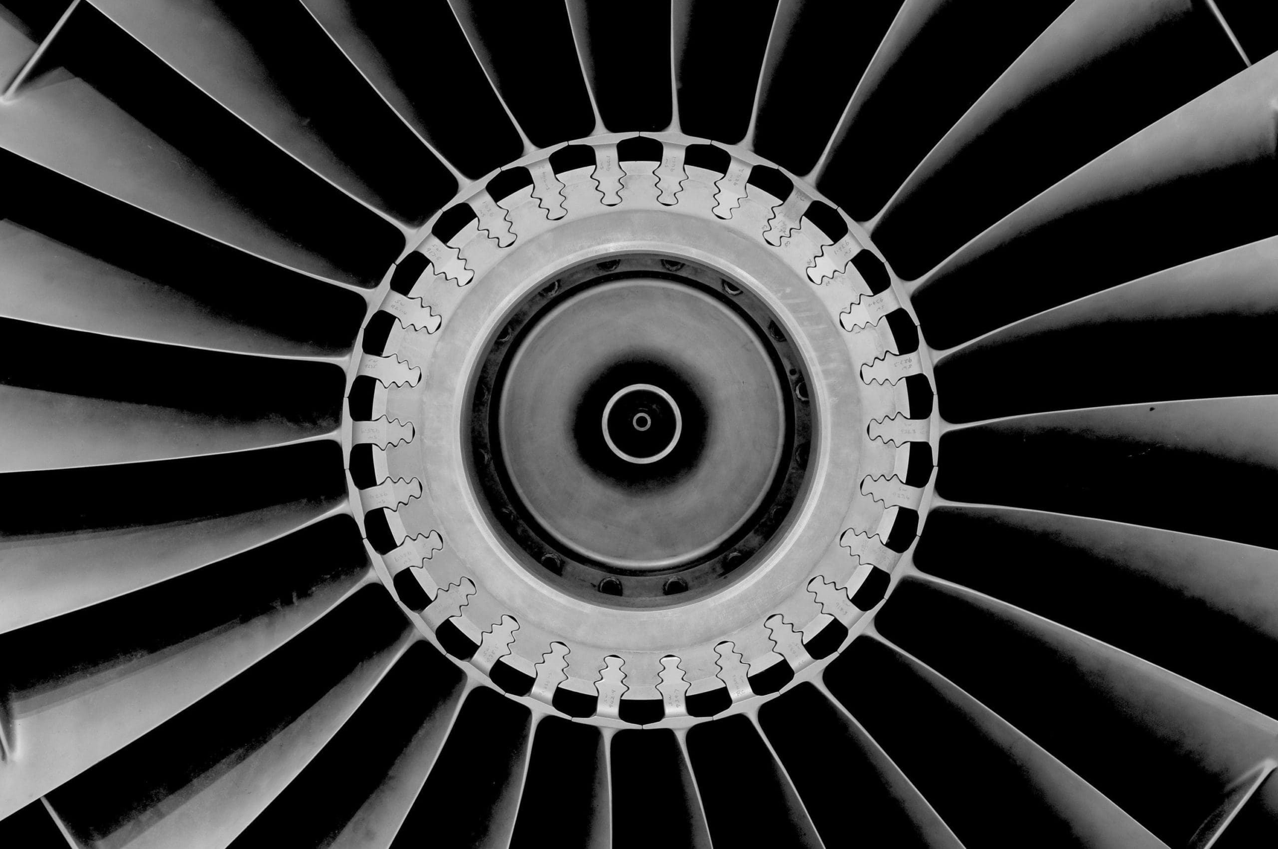 Close up image of the front of a Jet Fighter turbine