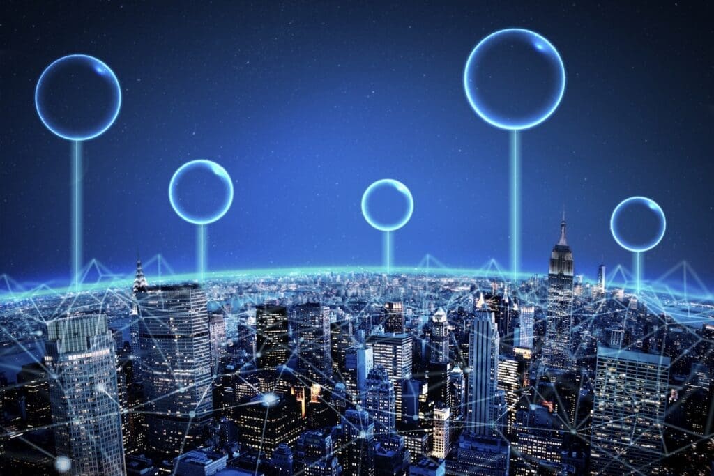 Advanced smart city technology, blue background